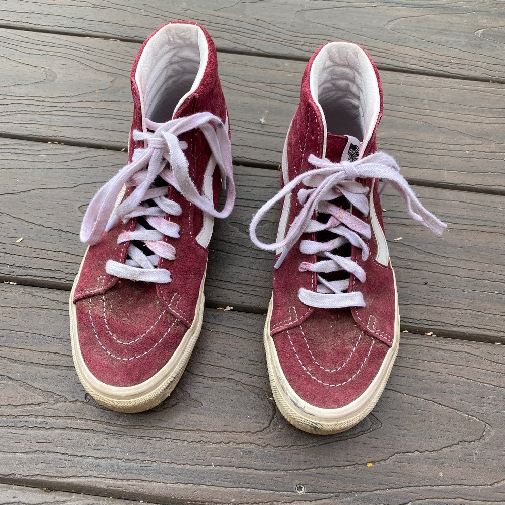 VANS Off The Wall Unisex Sk-8 Hi-Top Shoes - Maroon Red